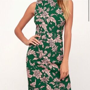 LULU’S dress Pink green floral sleeveless Spring botanical small NEW lined